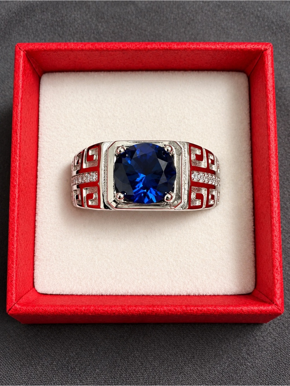 Men’s 2 CT Blue Moissanite Statement Ring – Adjustable